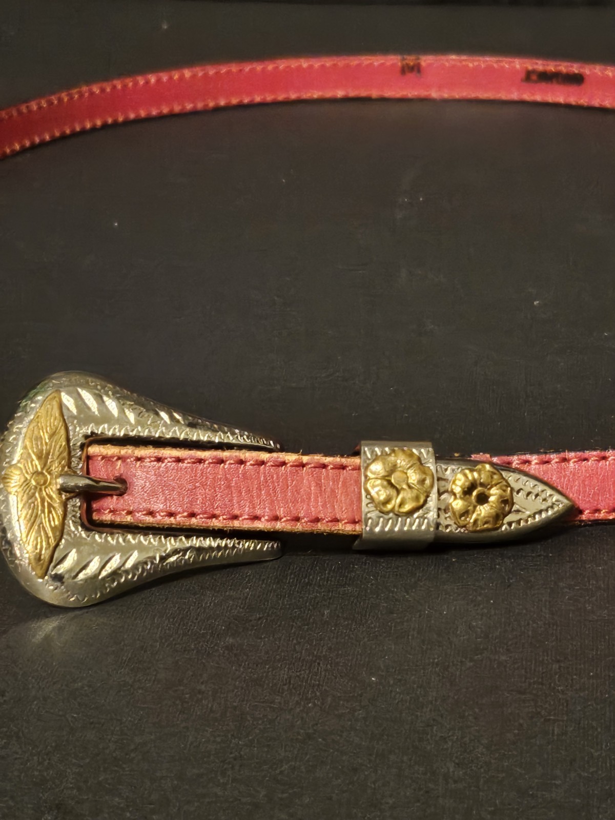 Vtg Joan & David Too Red Calfskin Leather Belt with Nickel Sliver Belt Buckle.
