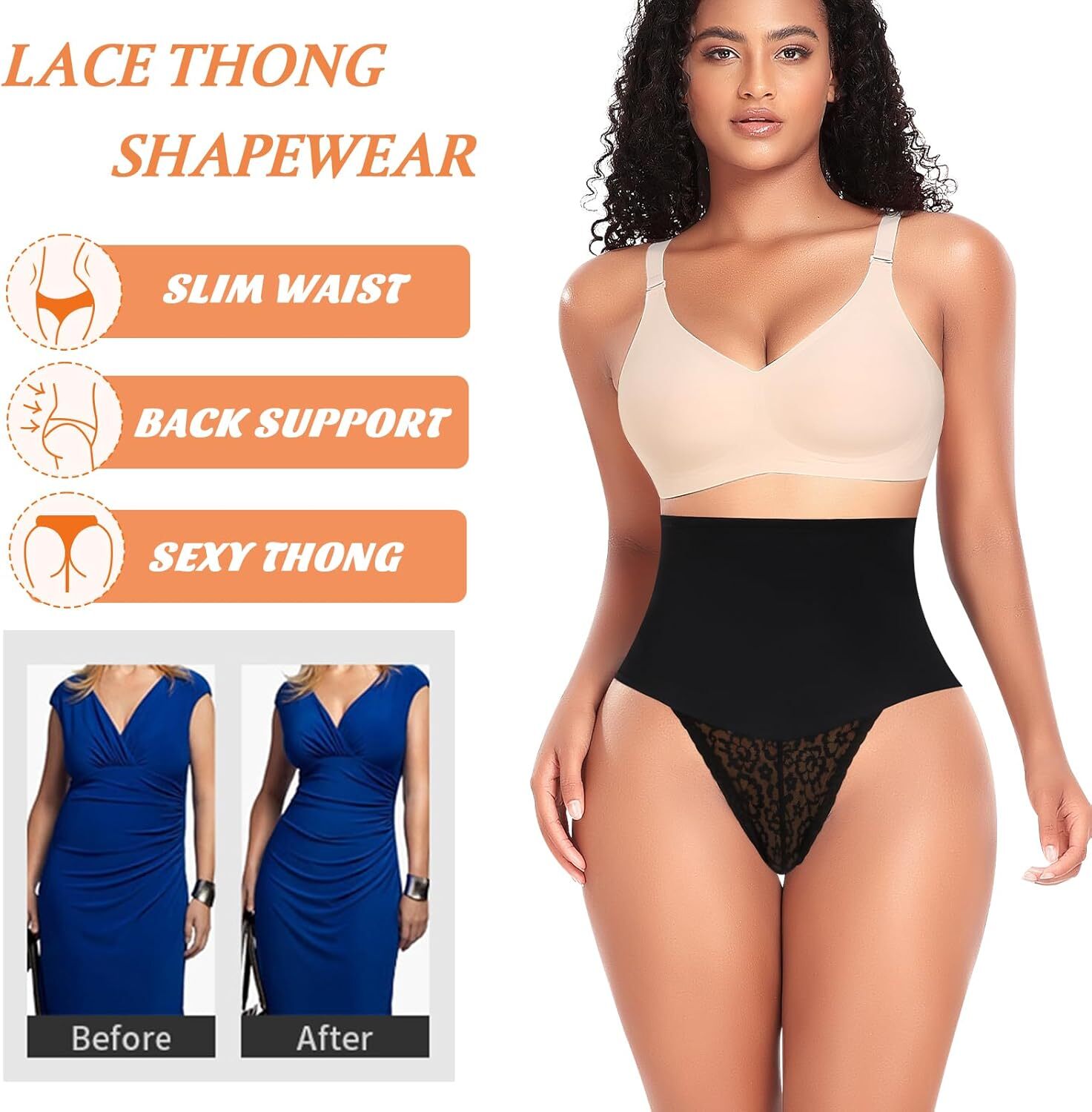 Women High Waist Tummy Control Thong Shapewear Seamless Butt Lifter Underwear