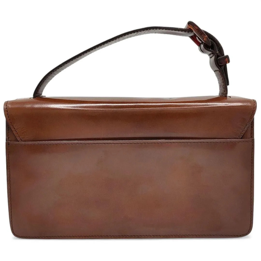 Prada Mini Leather Handbag Brown Tote Bag Purse Triangle Logo 8.6×4.9×2.0in
