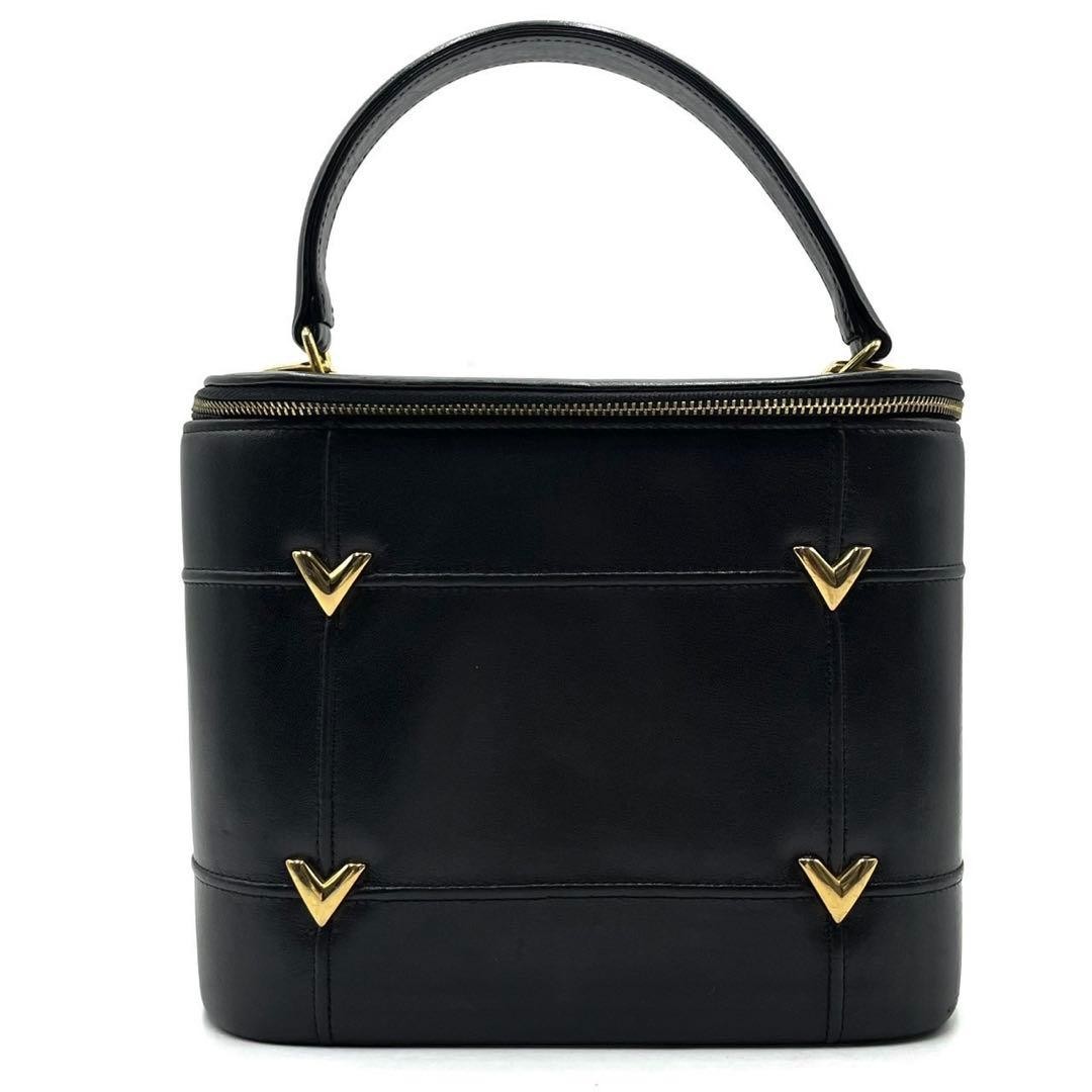 Valentino Garavani Black Leather Vanity Handbag Logo Hardware Japan 0612484