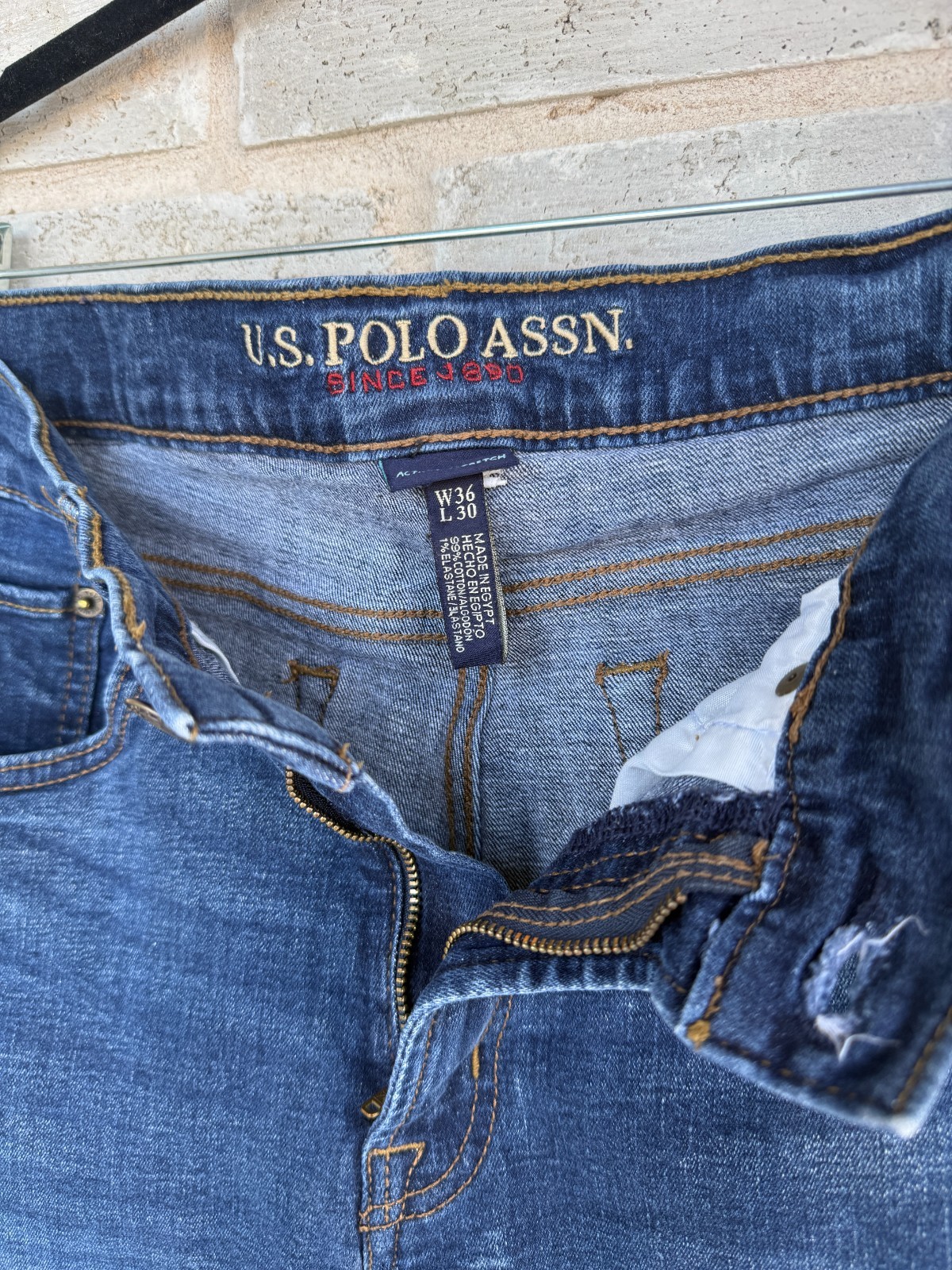 U.S. Polo Assn. Men’s Dark Wash Blue Denim Jeans Straight Fit Stretch 36W 30L
