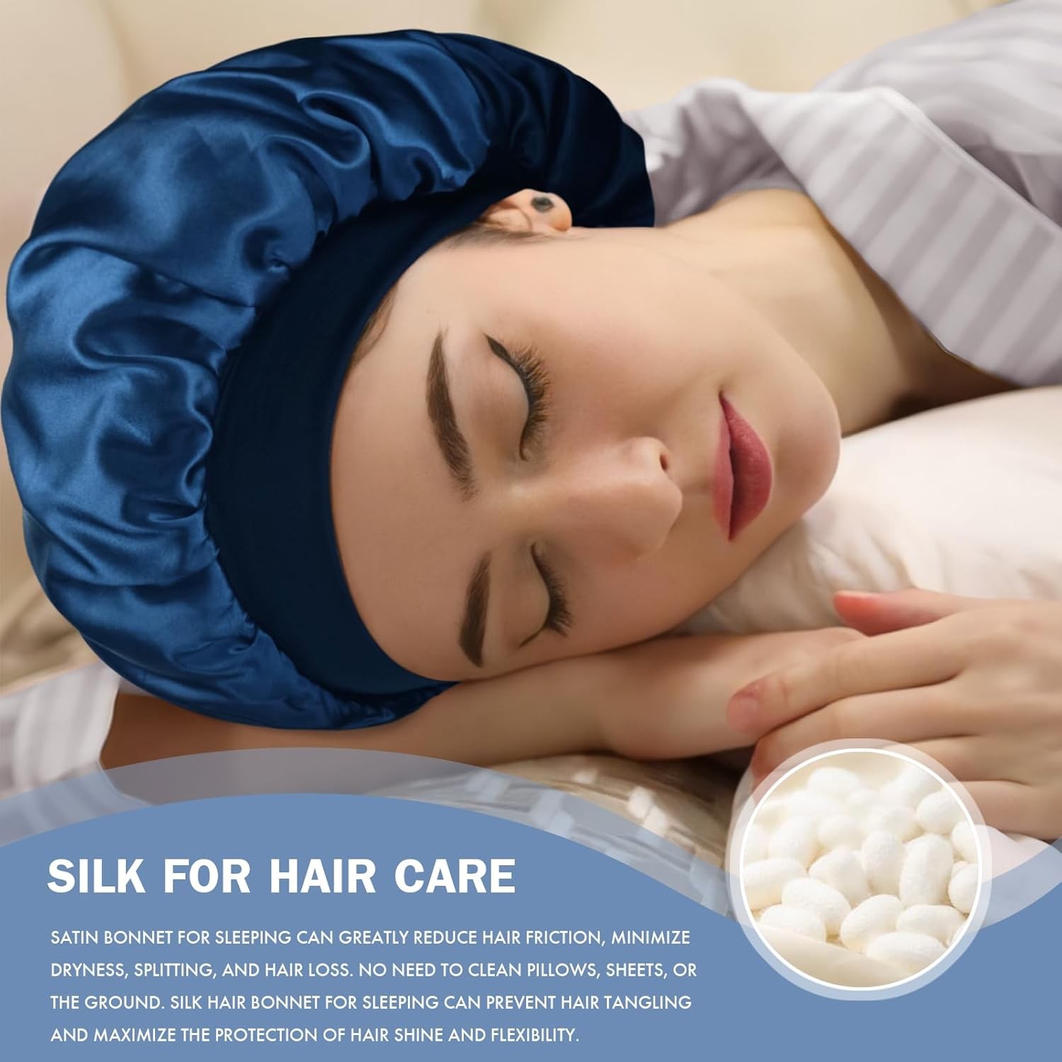 Satin Silk Bonnet for Sleeping, Double Layer Silk Sleep Cap for Men & Women Soft