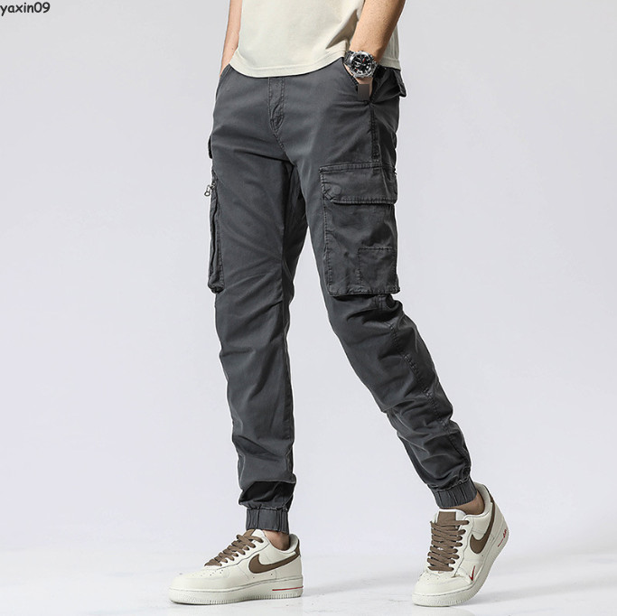 Mens Cargo Jogger Pants Slim Fit Pockets Cotton Pants Long tapered Trousers Gift