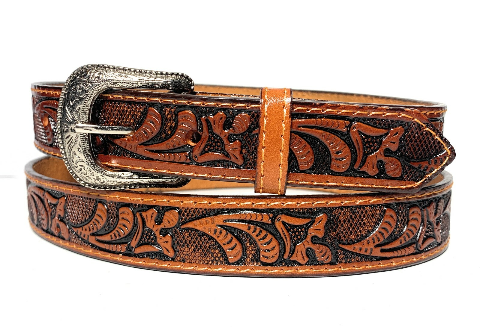 KIDS WESTERN BELT. GENUINE LEATHER KIDS RODEO BELT. TULIP DECORATED WESTERN BELT
