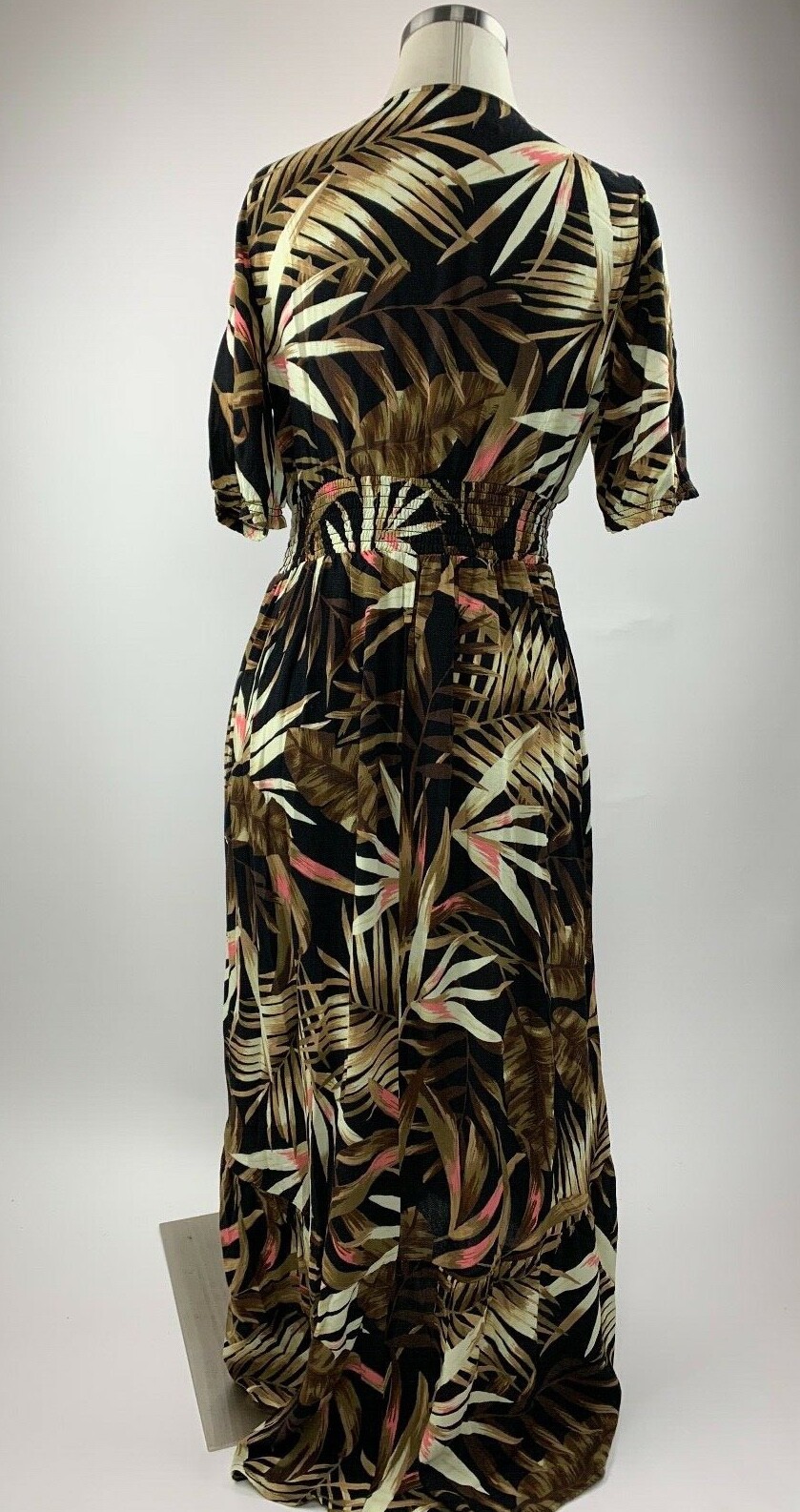 NEW Old Navy Black Brown Waist Defined Botanical Leaf Frond Dress Small S