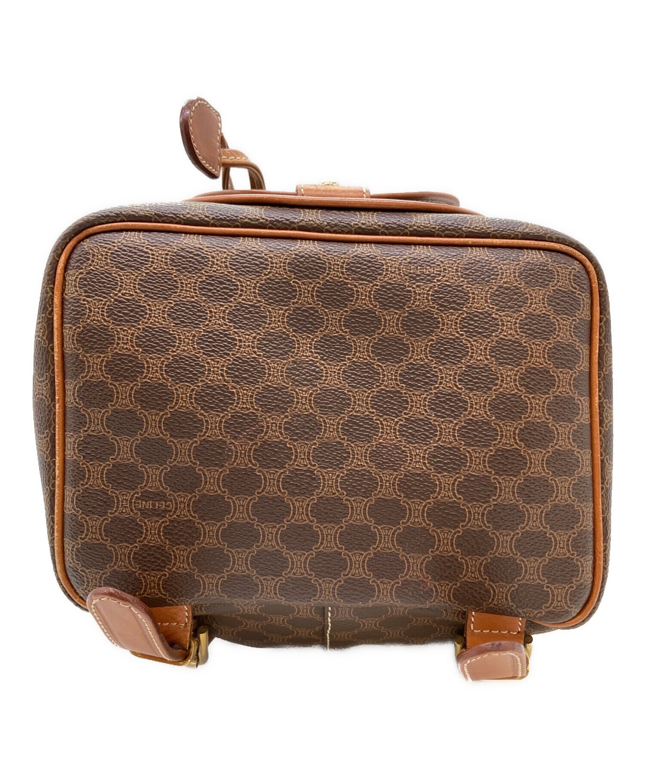Celine Macadam Brown Backpack Womens Medium Leather PVC Gold Italy E06