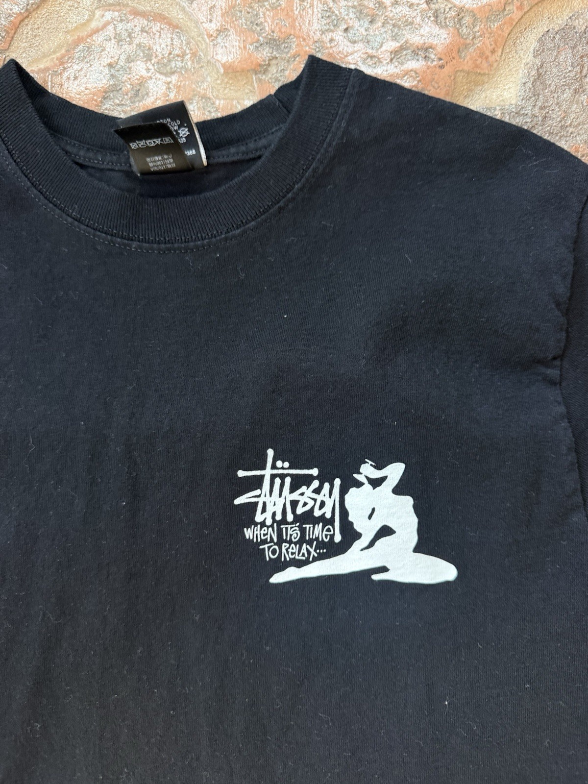 Stussy When It’s Time To Relax Black Logo Graphic Tee Regular Fit S
