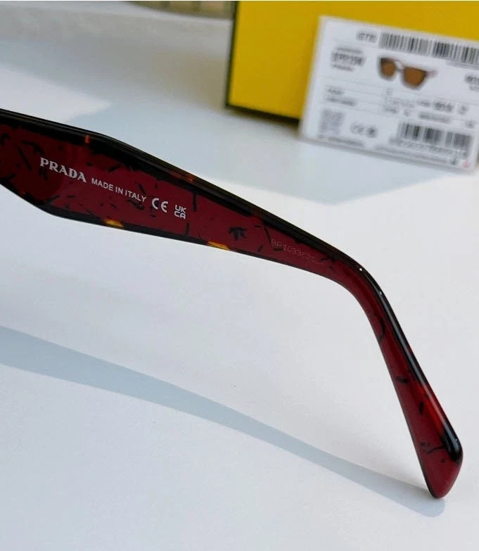 Prada PR 15WS Oversized Square Sunglasses Women Red Tortoiseshell UV400 w/ Box