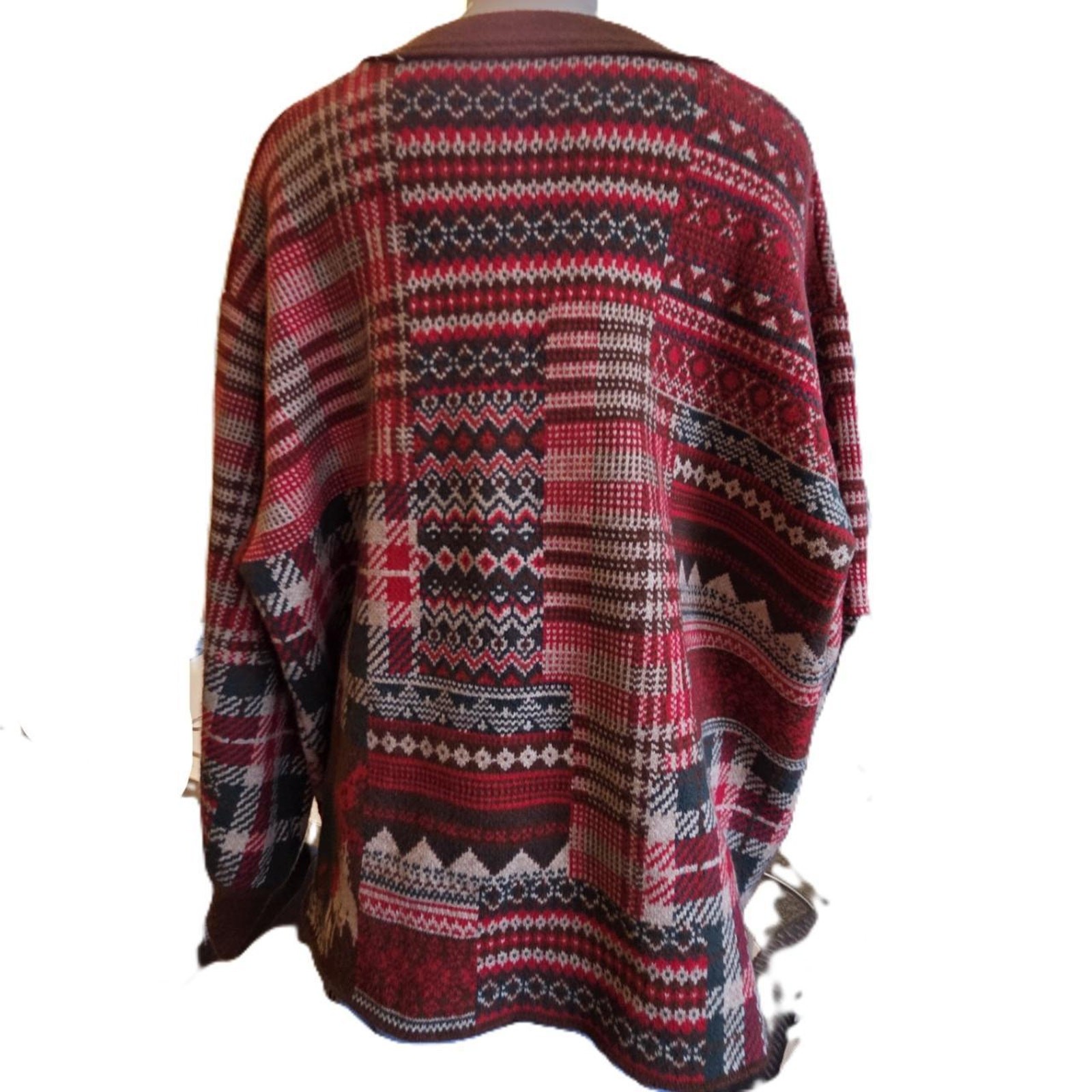 Acrylic Blend Patterned Cardigan Sweater, Fair Isle Style W Size XXL