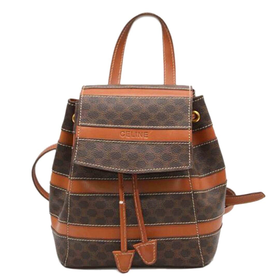 CELINE Macadam Mini Leather Backpack Brown Gold Drawstring Authenic