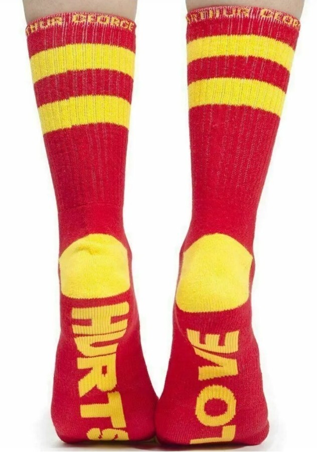 Arthur George Love Hurts R. Kardashian Half Crew Socks Size 7-12 Red/Yellow NEW!