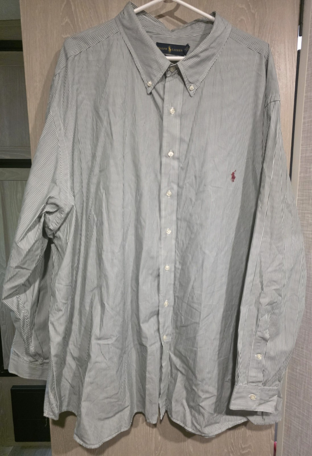 RALPH LAUREN Button Down Shirt Men’s 5XB BIG Navy White Striped Cotton