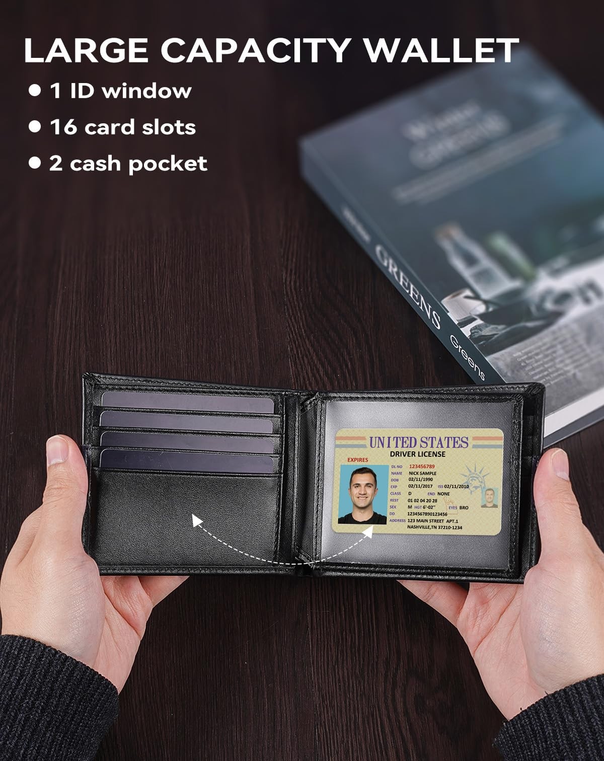 Swallowmall Genuine Leather RFID Wallet for Mens, Mens Bifold 418-Black