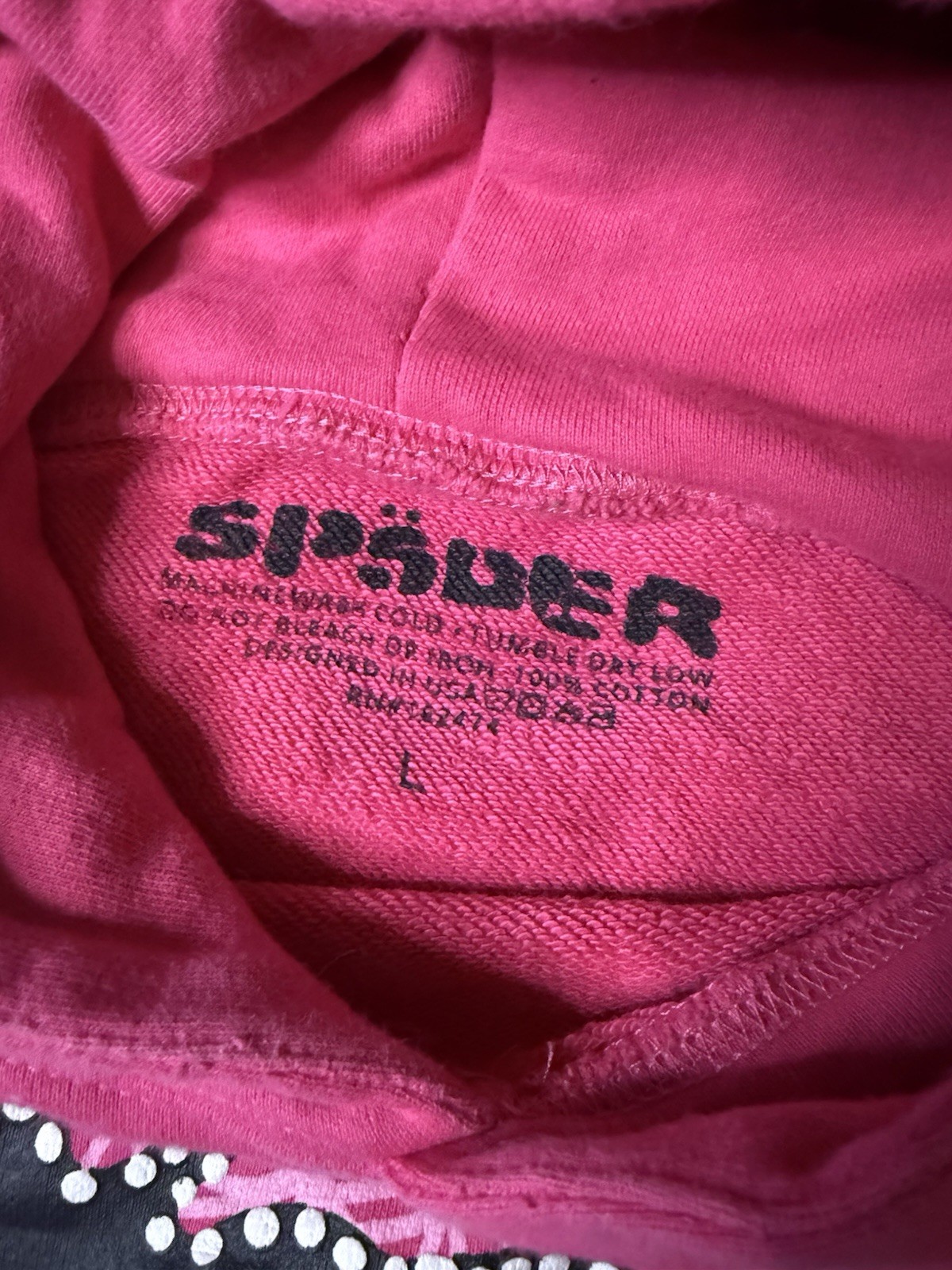 SP5DER PUNK Pink Pullover Hoodie Fleece Cotton/Poly Spiderweb Graphic Pockets