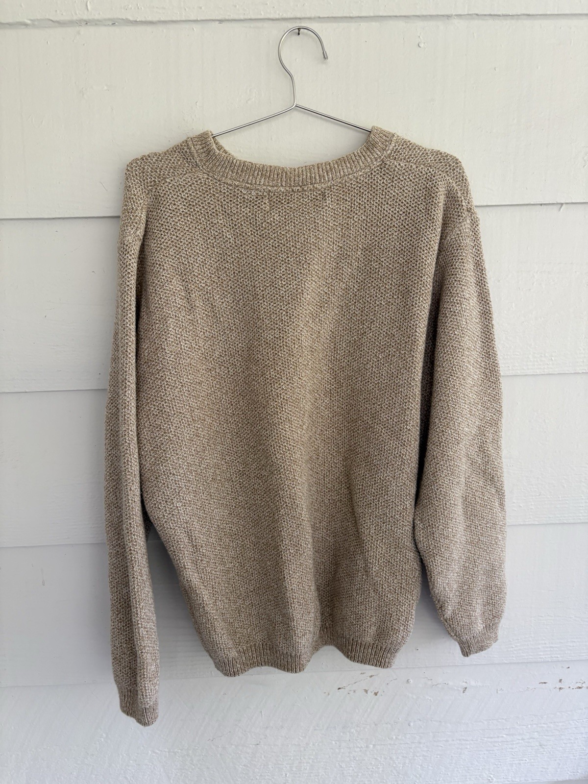 Oscar de la Renta Men’s Large Beige Henley Sweater Textured Knit Pullover Casual