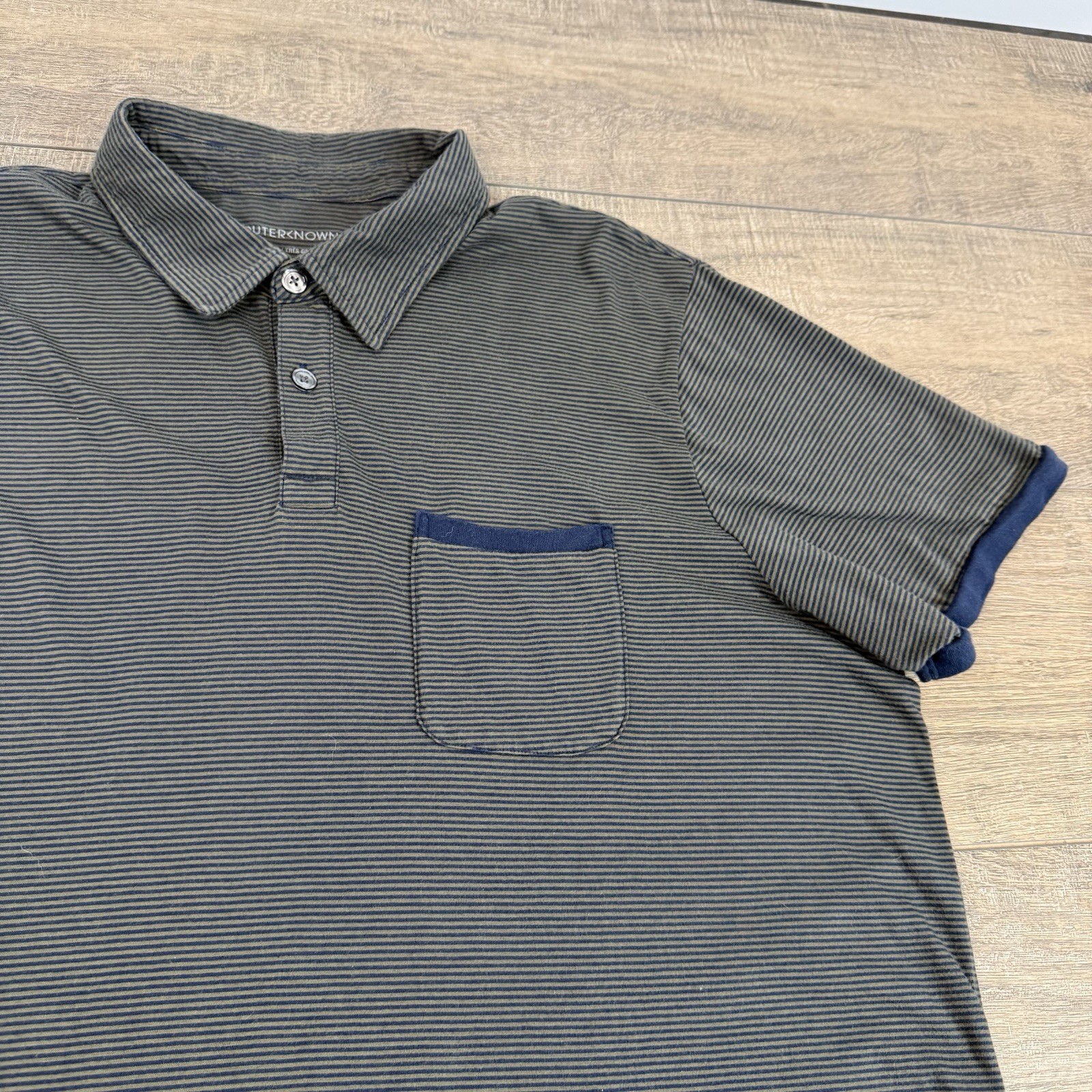 Outerknown Mens Pocket Polo Shirt Size (XL) Organic Cotton Striped Dark Gray B7