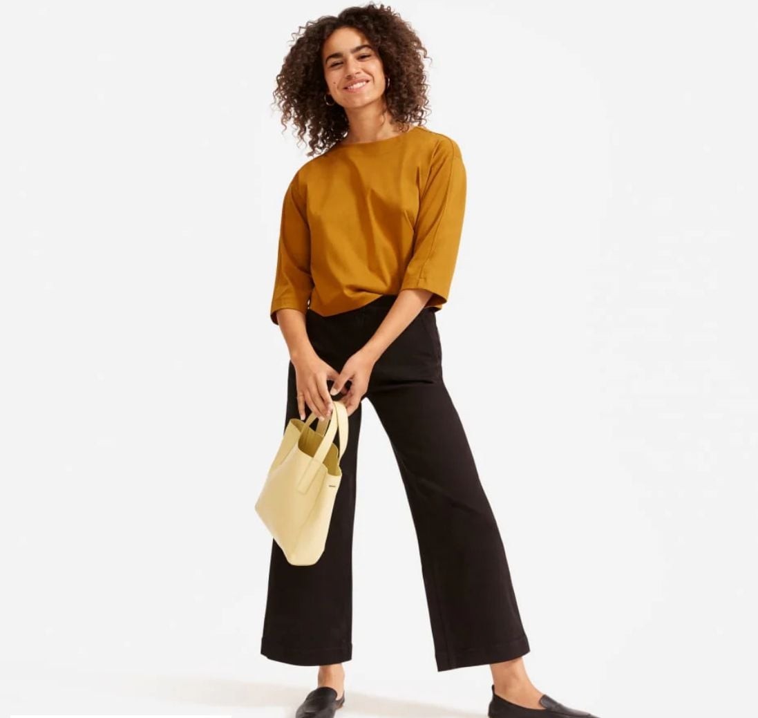 Everlane The Organic Cotton Cropped Wide-Leg Pant in Black
