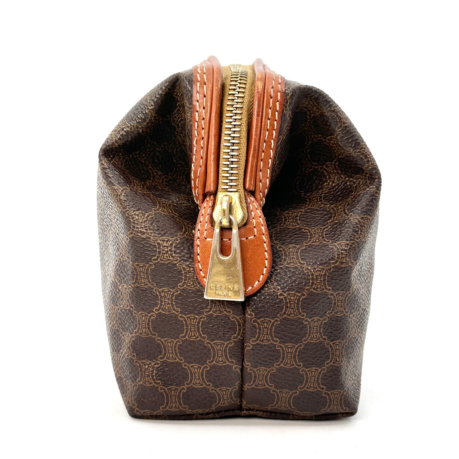 CELINE Vintage Macadam Vanity Clutch Bag Purse Cosmetic Pouch Brown