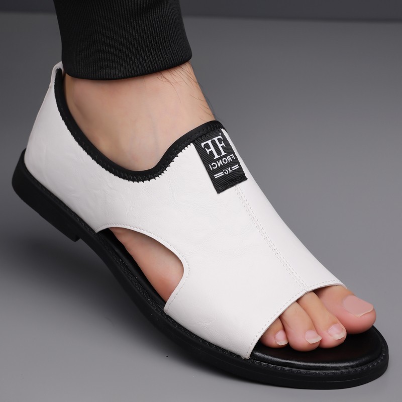 Men’s Open Toe Slip-On Sandals, PU Leather, Comfort Casual Summer Slide Shoes