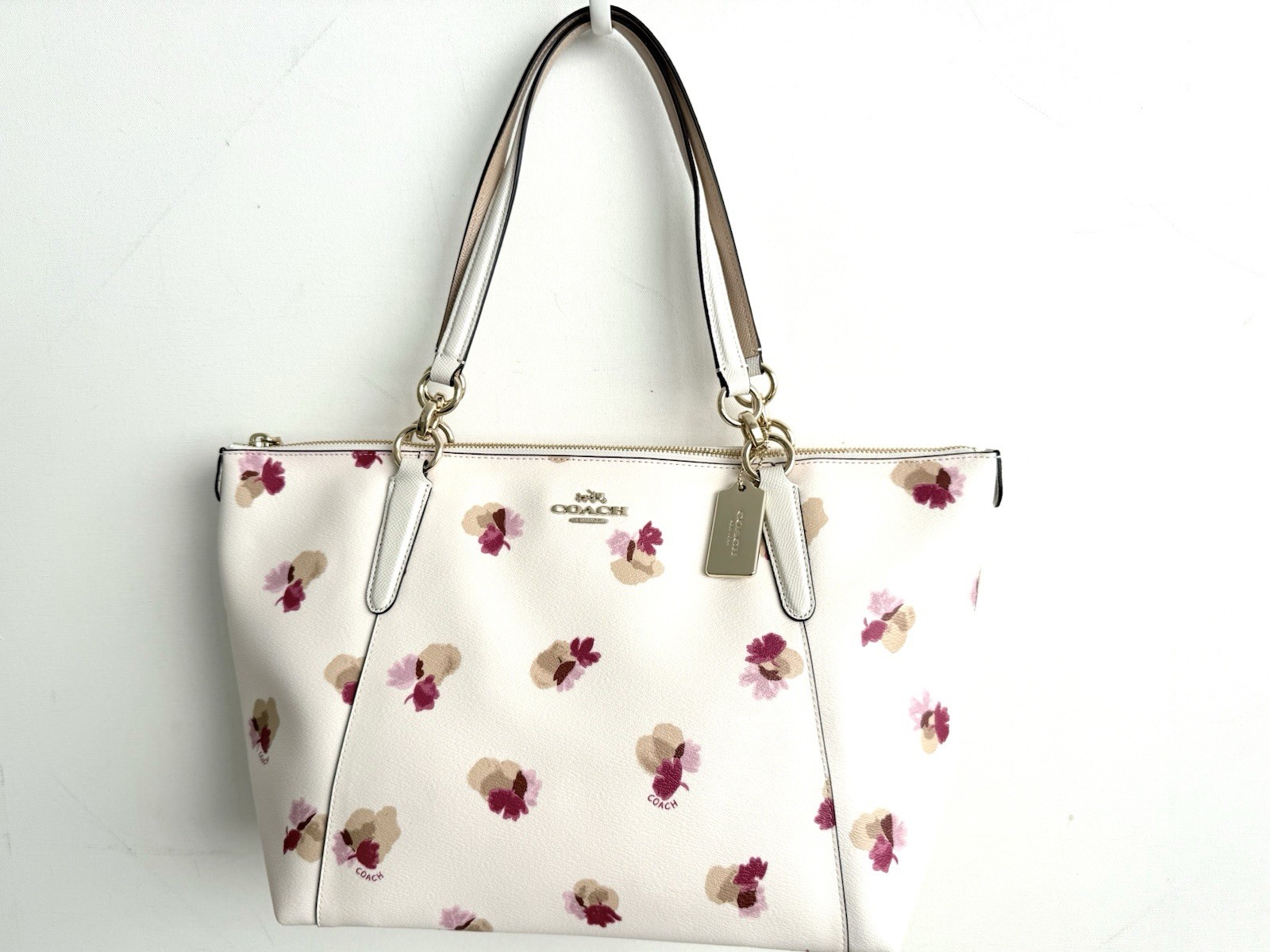NWT Coach Ava Zip Top Floral Tote Bag Printed Coated Canvas 55192 CHALK Purse