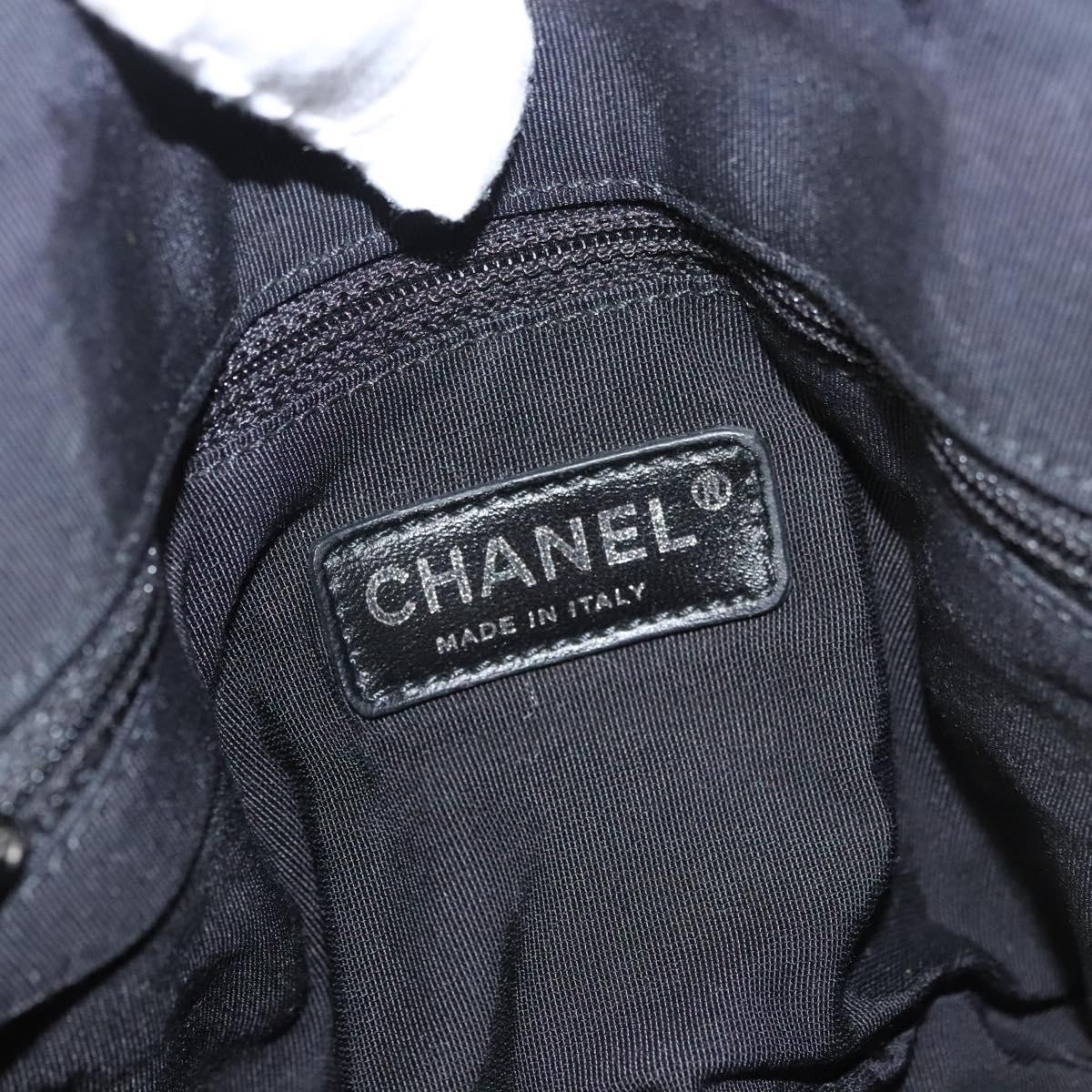 CHANEL Chain Shoulder Bag Nylon Black Silver CC Auth 125969