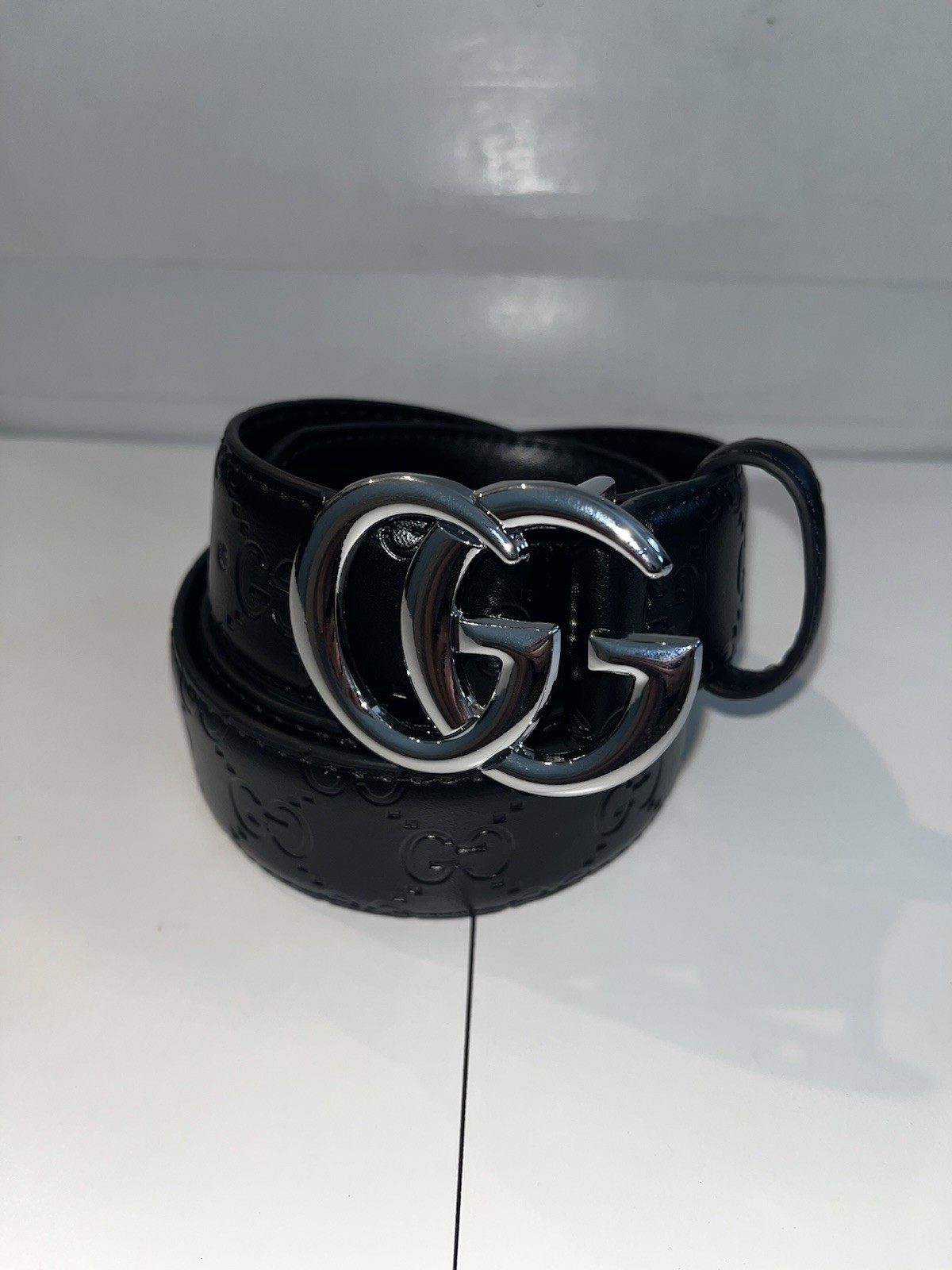 Gucci Men’s Black Logo Dress Belt w/ Double G Metal Buckle 95cm/38in