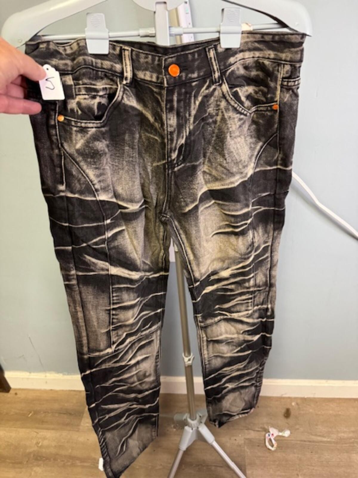Mars Denim Men’s Moto Biker Jeans Size 34 Black Acid Wash Style 520