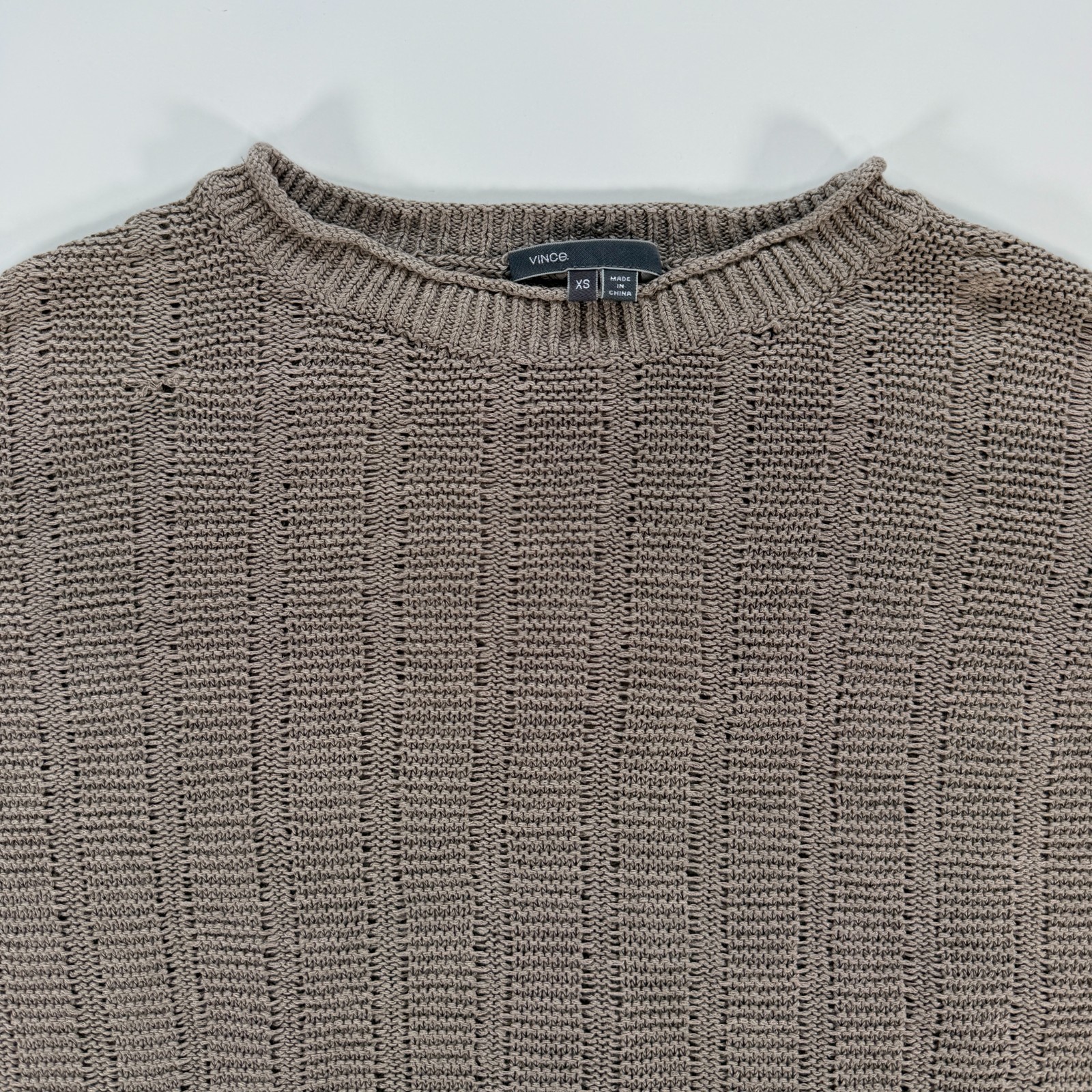 VINCE Loose 100% Linen Drop Sleeve Pullover Knit Sweater Womens XS Taupe
