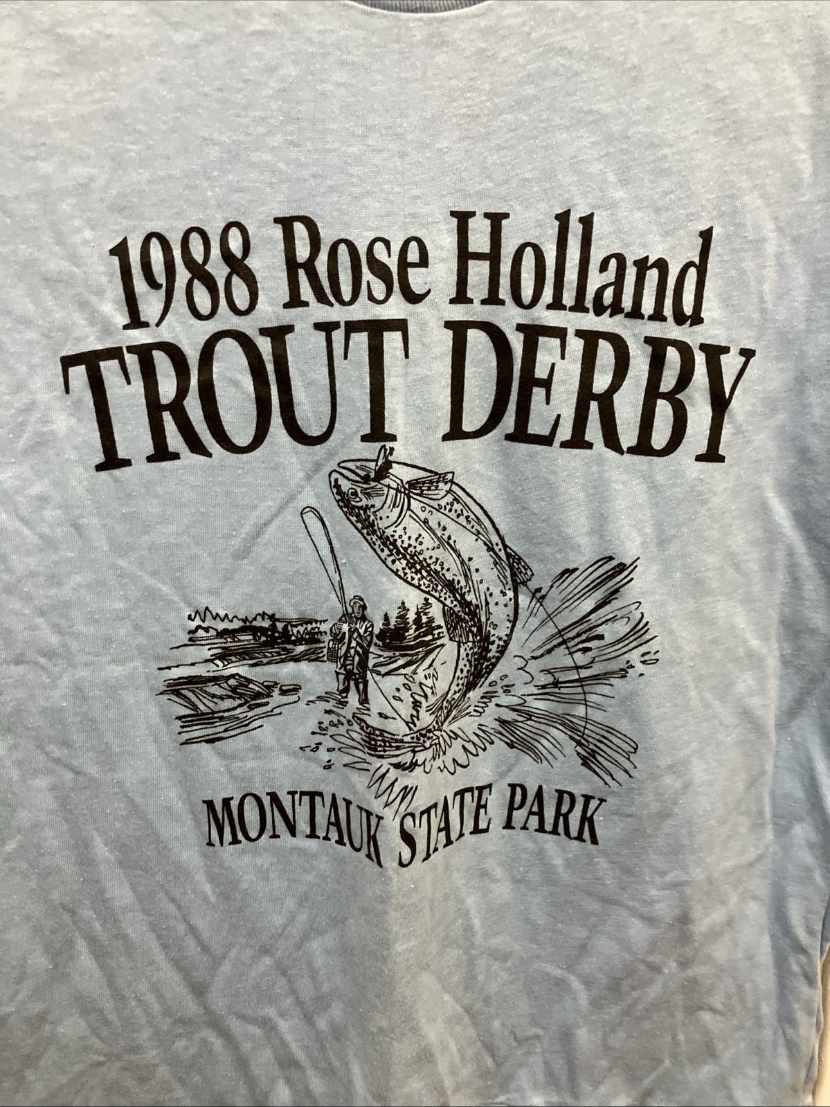 VTG 1988 Rose Holland Trout Derby T Shirt Size Small Fishing Montauk State Park
