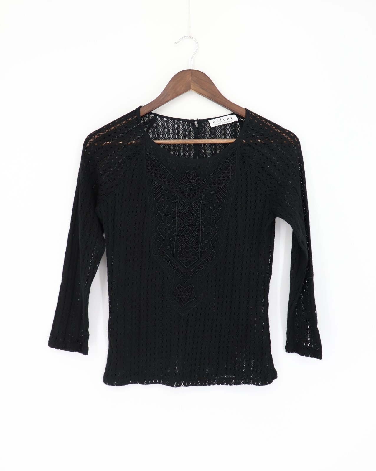 VELVET By Graham & Spencer Embroidered Lace Crochet Top Black S $128 A8 262