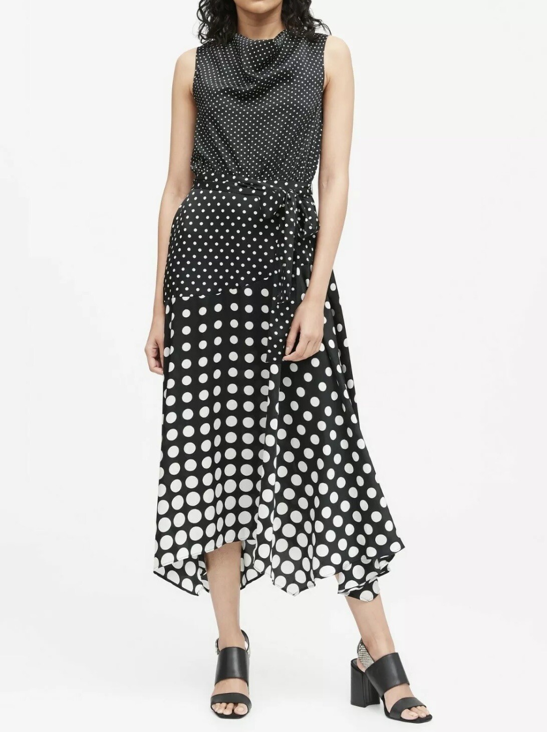 BANANA REPUBLIC Women’s size 0 Dress NEW Polka Dot Cowl-Neck Midi Satin
