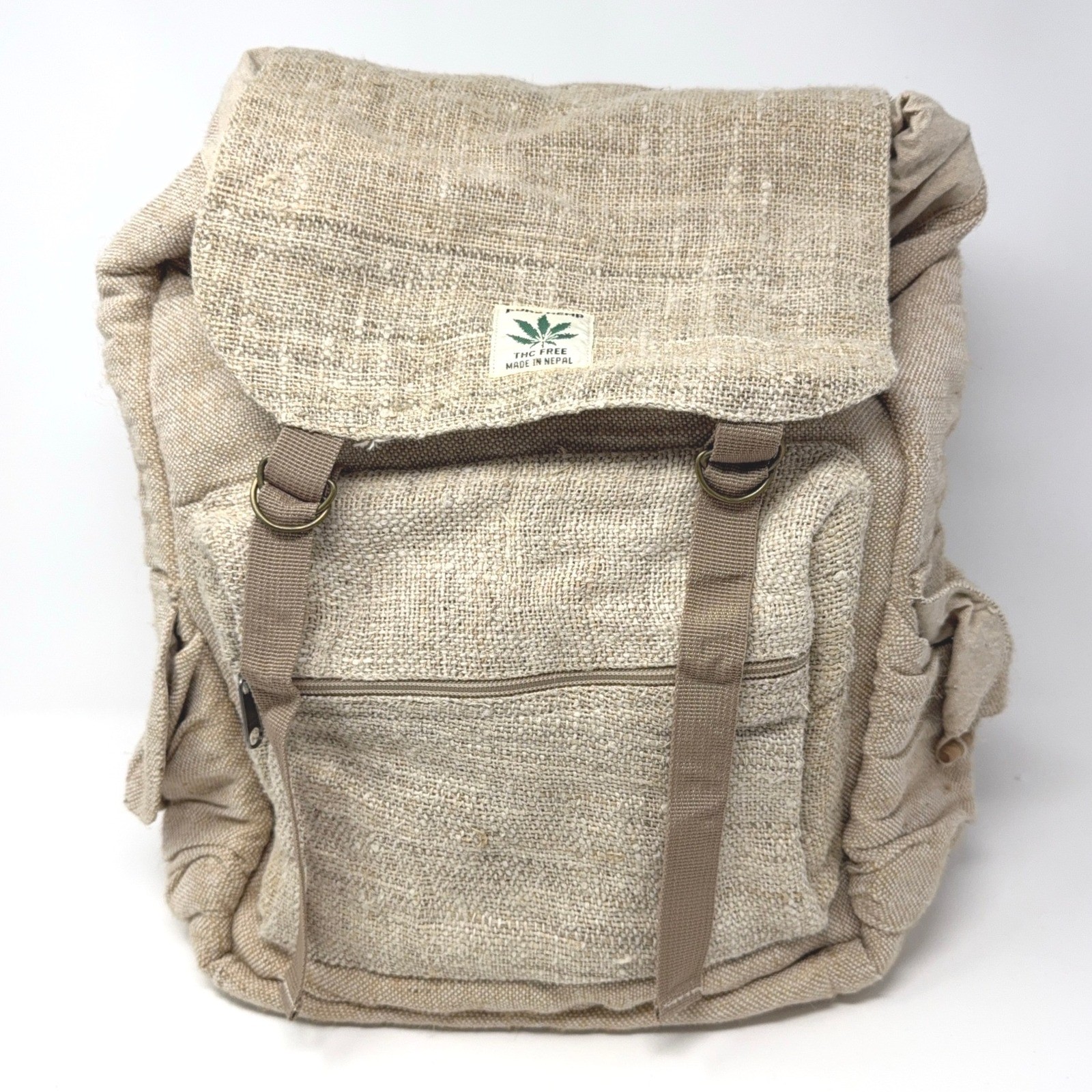 Pure Hemp Backpack Made in Nepal Beige Rucksack THC Free Day Pack Lightweight