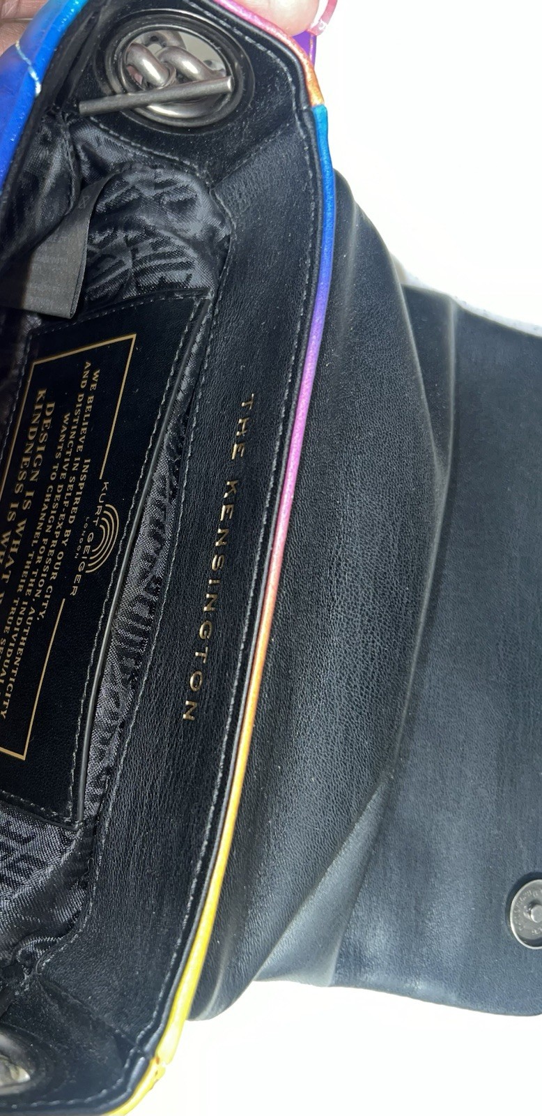 Authentic Kurt Geiger Kensington Rainbow Quilted Shoulder Bag Chain Strap