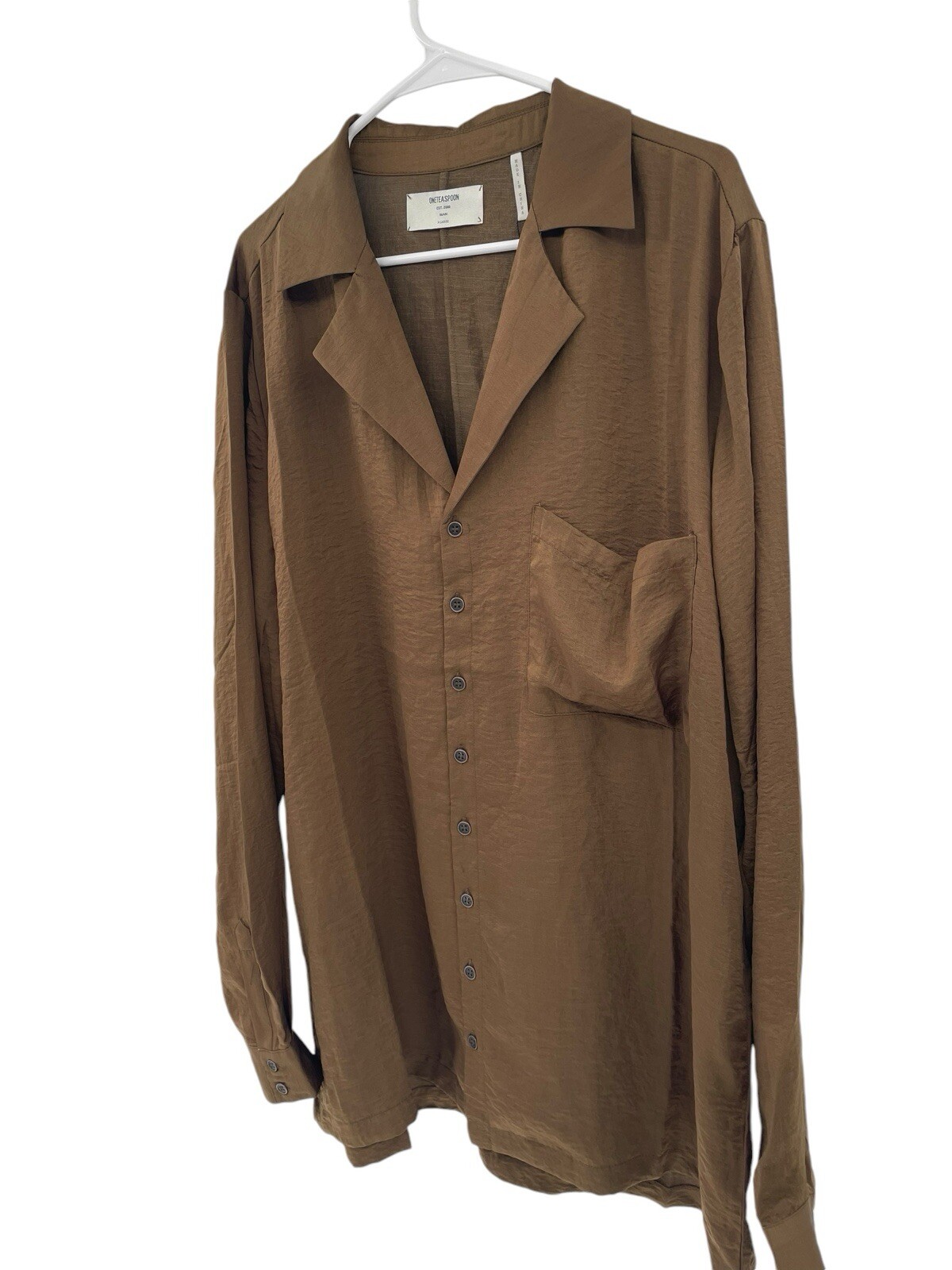 One Teaspoon Men’s Faux Silk Shirt Button Front Bronze Brown Size XL