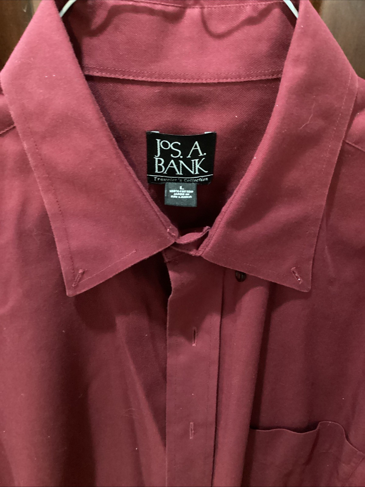 Jos A Bank Button Up Shirt Large L Red Maroon Long Sleeve Travellers Collection