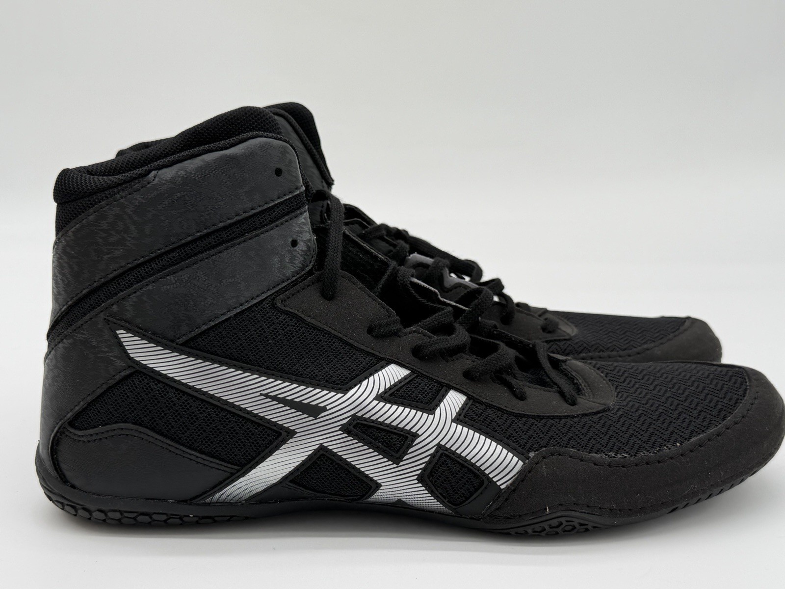 Size 13 – Asics Matcontrol 3 Black Pure Silver Wrestling 1081A053-001 No Box Lid