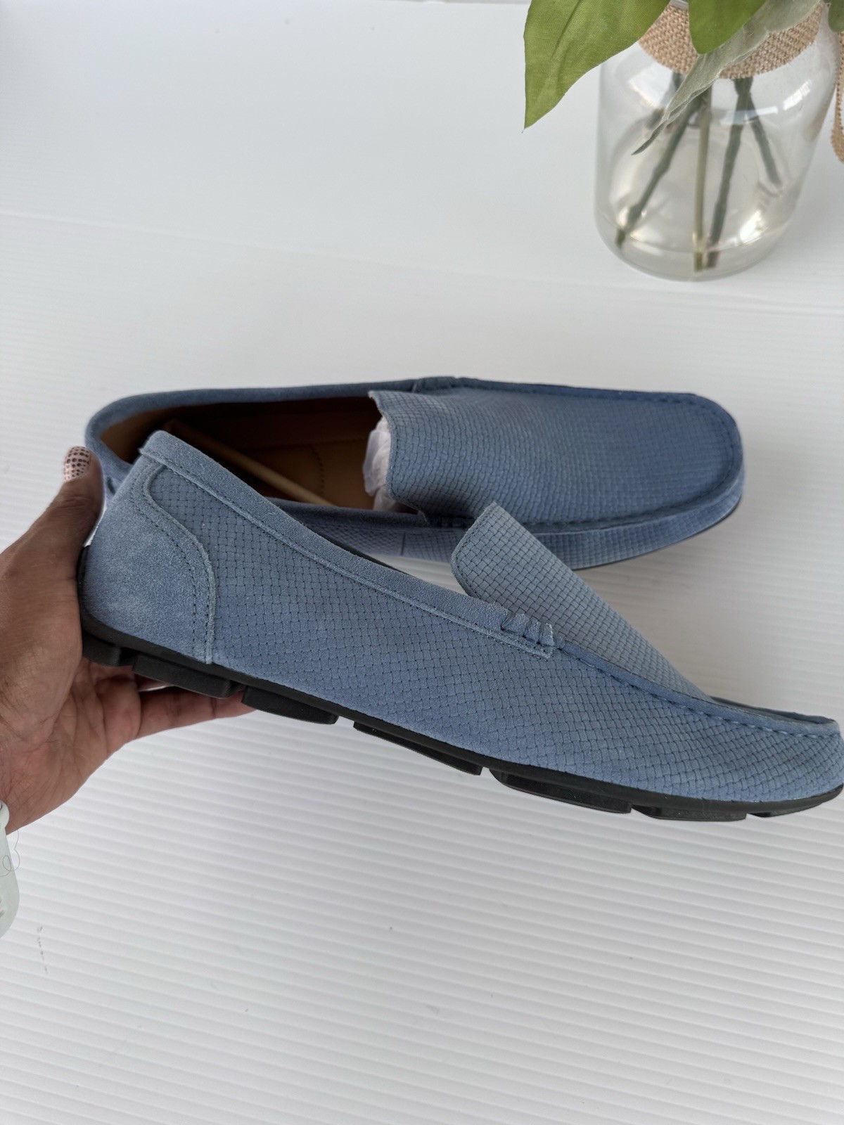 Alfani Men’s Kendric Leather Square Toe Moccasins Denim Blue Size 11M NEW IN BOX