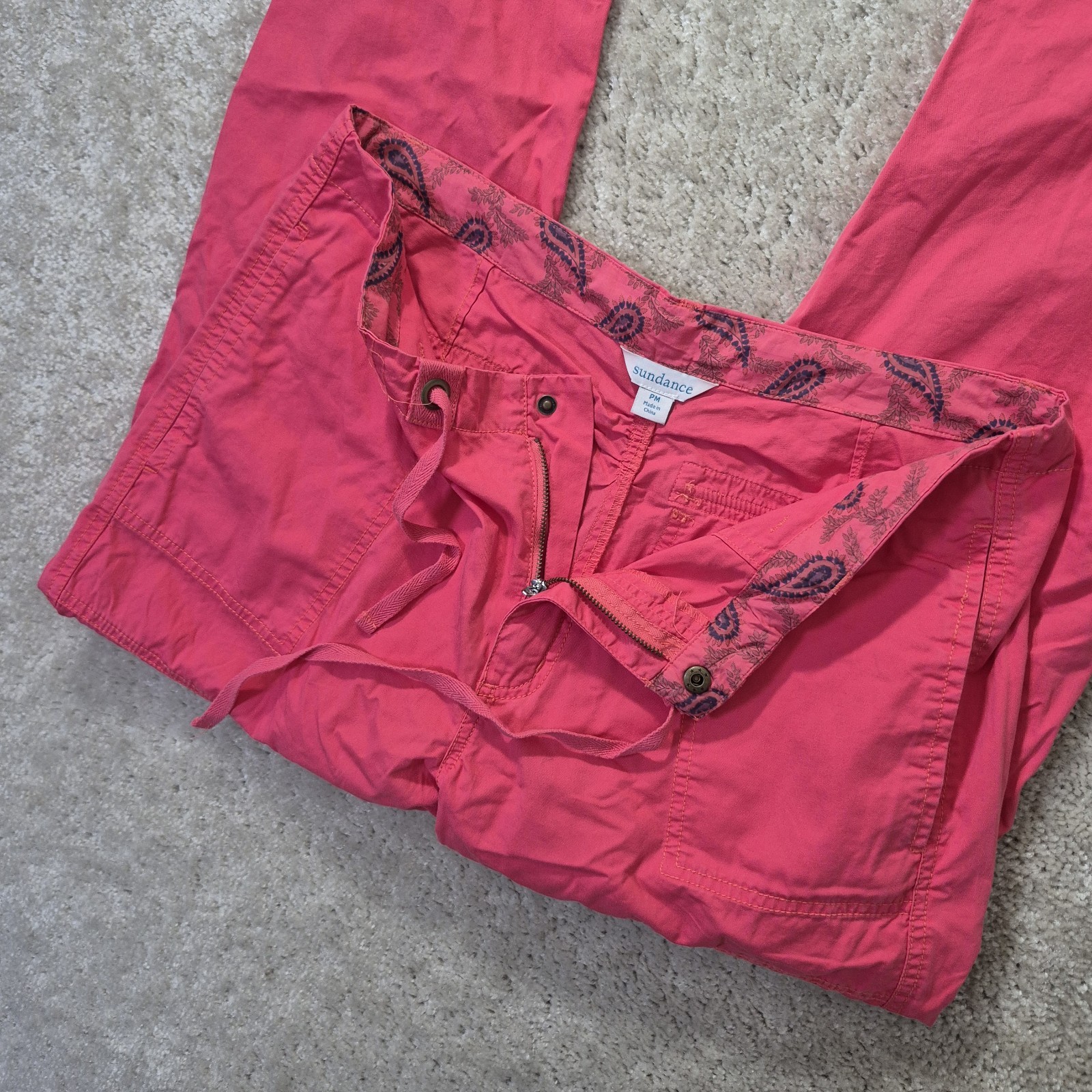 Sundance Rippling Tides Pants Womens Medium Petite PM Pink Utility Outdoor Beach