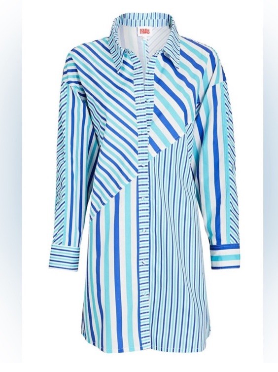 Solid & Striped The Emerson Poplin Shirt Dress in Mixed Stripe Cerulean Size M