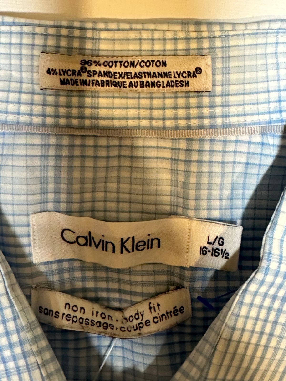 Calvin Klein Slim Fit Non Iron Blue Check Shirt Men’s L 16-16.5 NWOT
