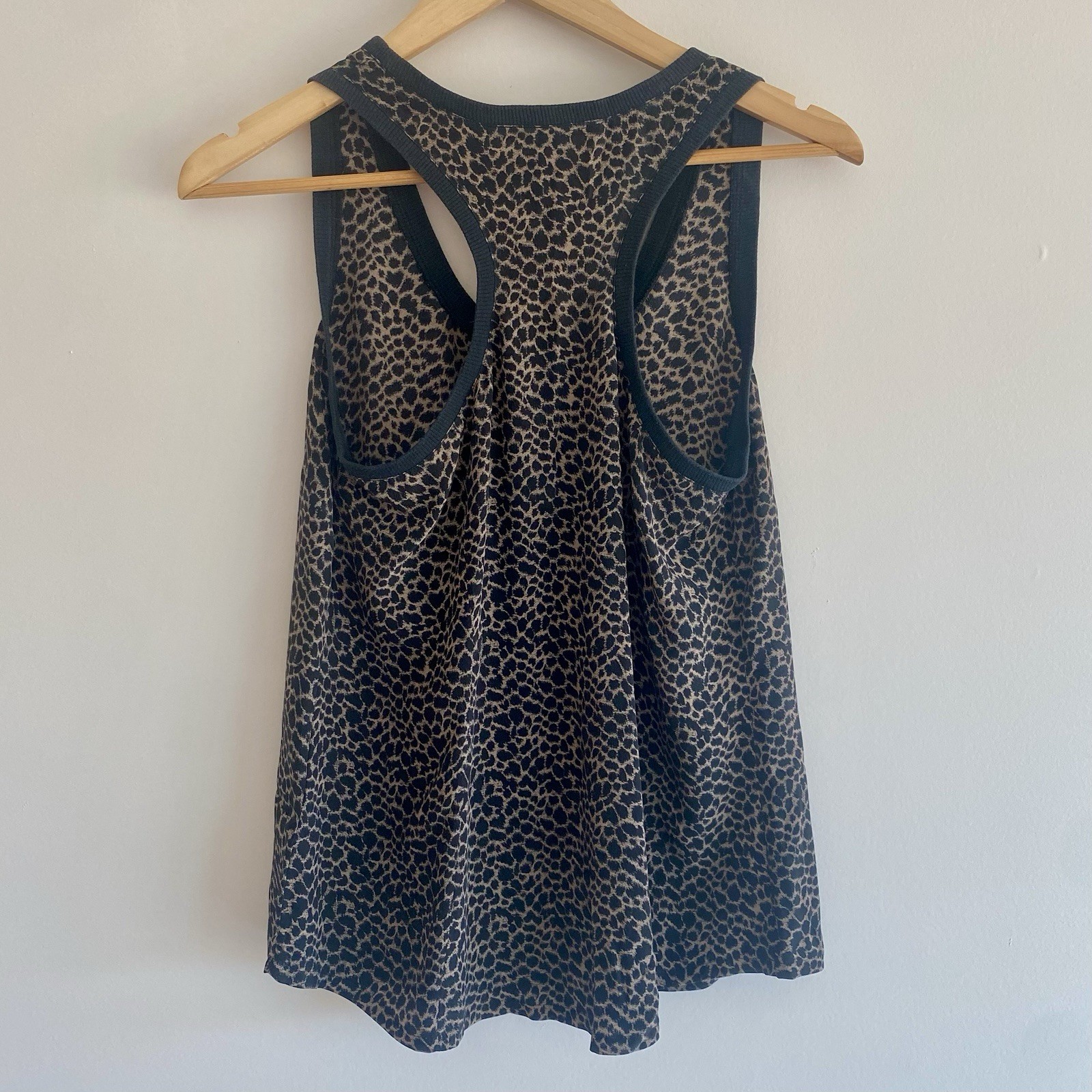 Joie Alicia Caviar Leopard Silk Racerback Tank with Side Pocket, size S