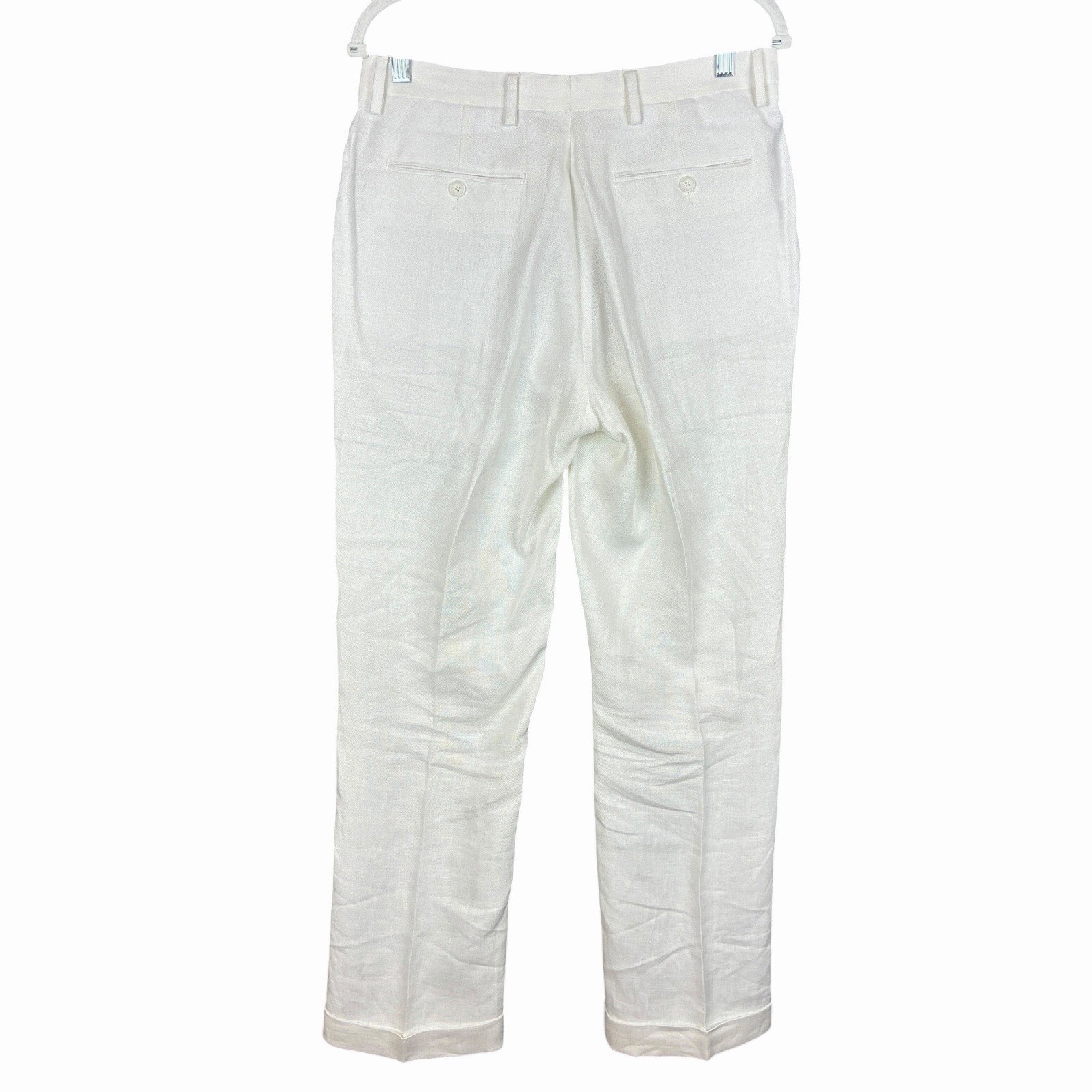 Baird McNutt Murano Linen Pants Men’s 30×30 White Chino Lined Cuffed Flat Front