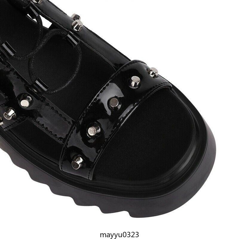 Womens Gothic Casual Mid Block Heel Gladiator Lace Up Platform Sandals Shoes Hot