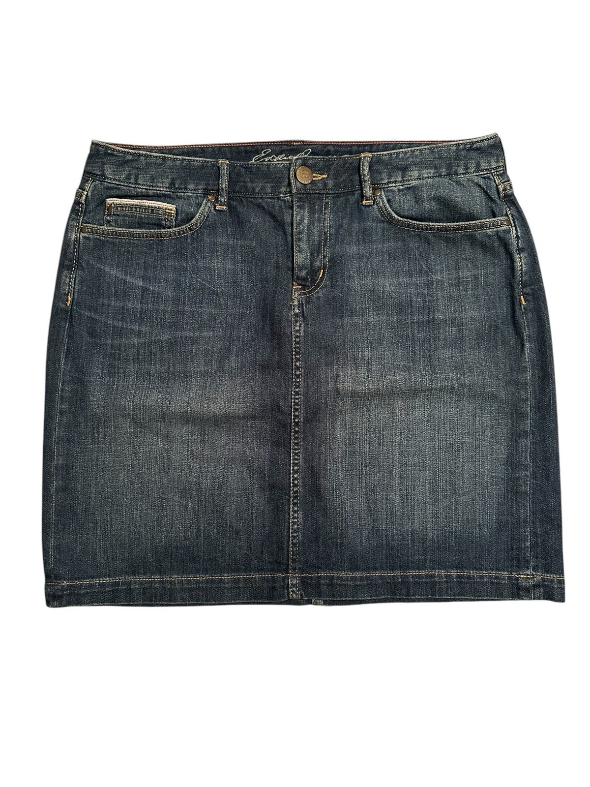 EDDIE BAUER Denim Blue Jean Mini Skirt Womens 10 Distressed 5-Pocket 98% Cotton