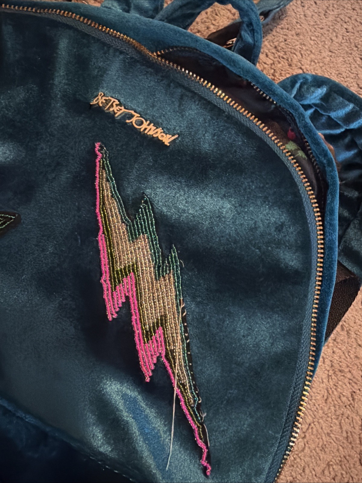 Betsey Johnson New York Vintage Velvet Backpack-rose lining