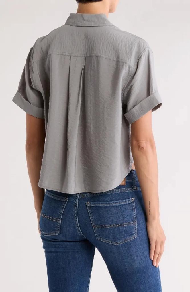 Madewell Crop Utility Button-Up Shirt in Dusk Grey Size XXL