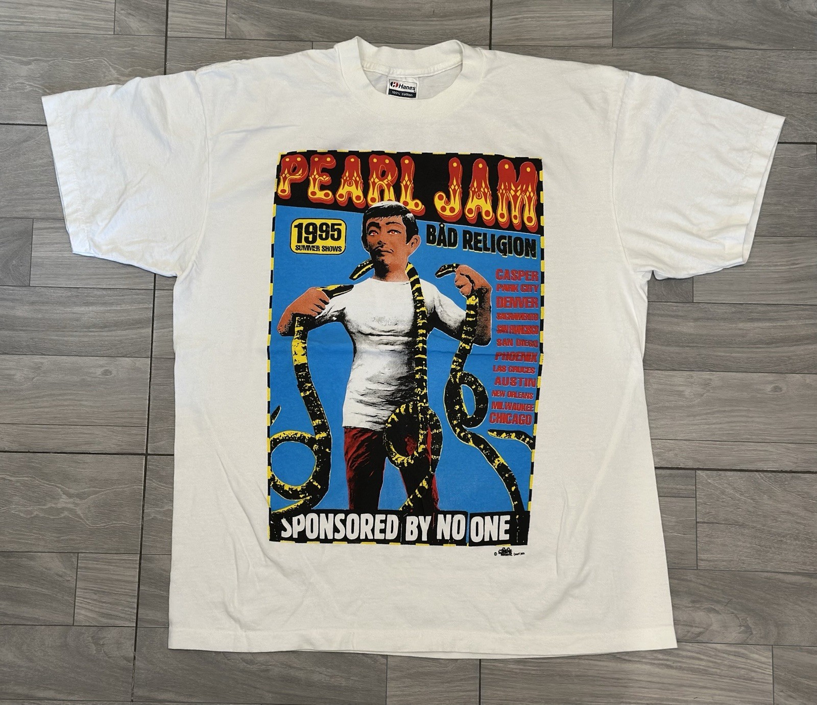 PEARL JAM vintage 1995 SPONSORED BY NO ONE t shirt BAD RELIGION