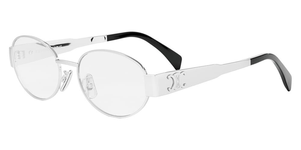 Celine CL50140U 016 Triomphe Metal Oval Silver Black Eyeglasses Clear AUTHENTIC