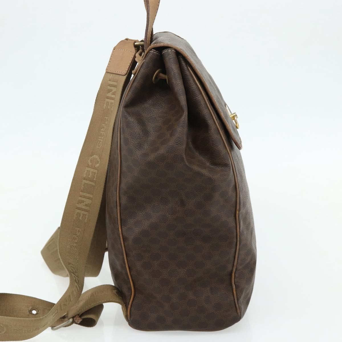 CELINE Macadam Canvas Backpack PVC Leather Brown Gold Auth fm5320