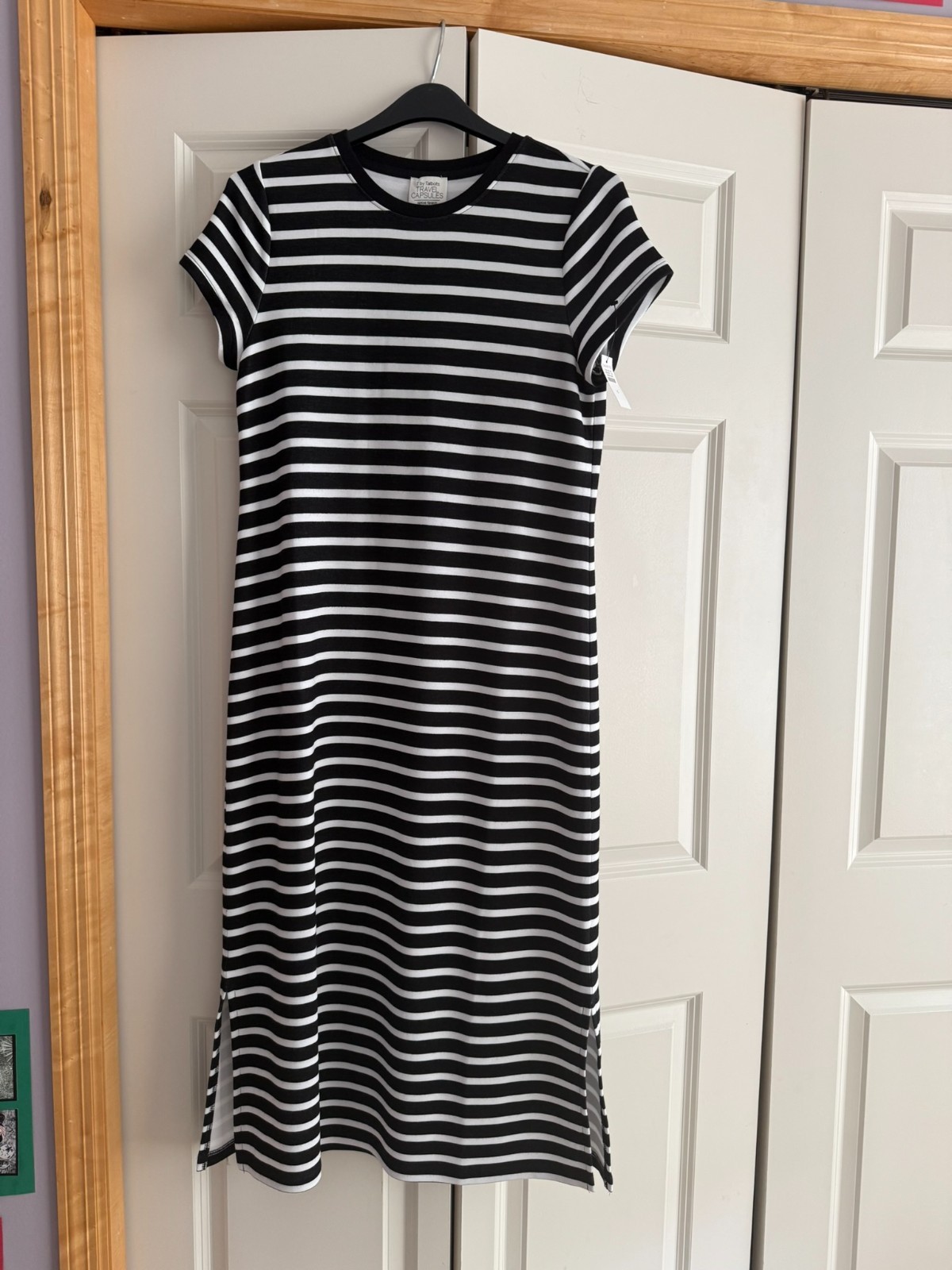 T by Talbots Dress — black & white stripe, size S , new with tags, never worn